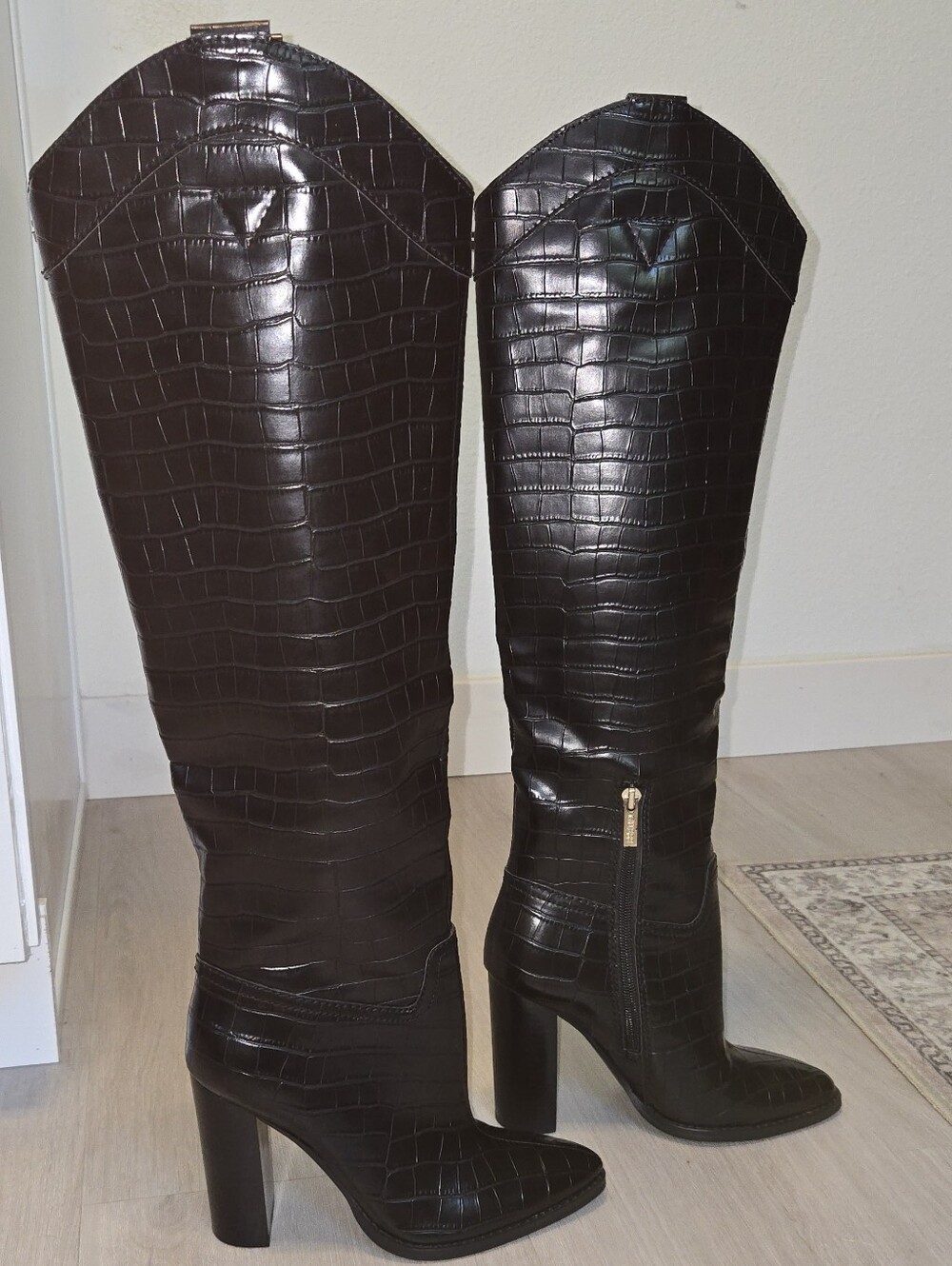 Guess Brand Tall Black Croc-Embossed Knee-High Women’s Boots